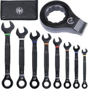 Klein Tools 69408MG Metric Ratcheting Combination Wrench Set, 8 to 19 mm, 90-Tooth Steel Alloy with Foam Pouch, 8-Piece