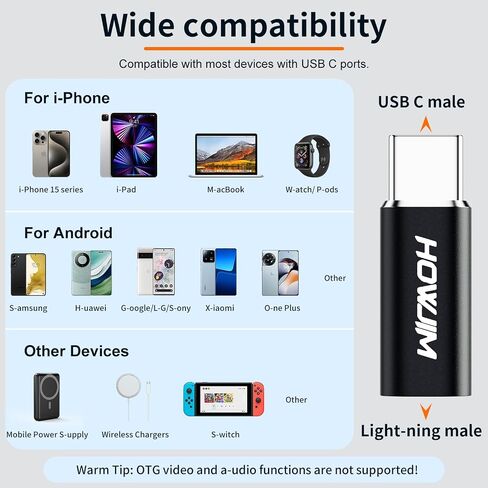 Lightning to USB C Adapter 2 Pack,PD27W/66W Fast Charging&Transfer,Lightning Female to USB C Male,Type C Charger Converter Cable for i-Phone 15 16 Series,i-Pad,G-alaxy,P-ixel,Not for A-udio/OTG Black in Saudi Arabia