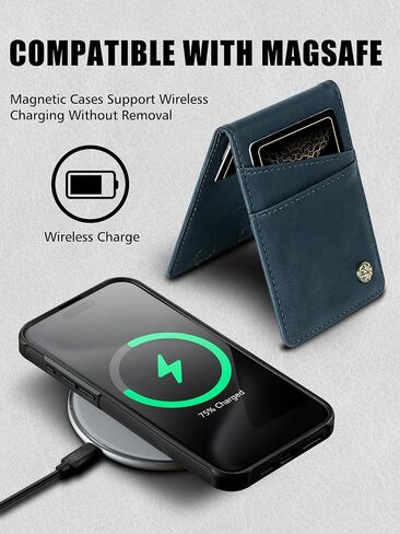 2-in-1 Detachable Card Wallet Phone Case with Wristlet Strap for iPhone 16 (6.1") with Card Holder, RFID Blocking PU Leather, Kickstand, Holds 6 Cards, MagSafe Compatible - Blue in Saudi Arabia