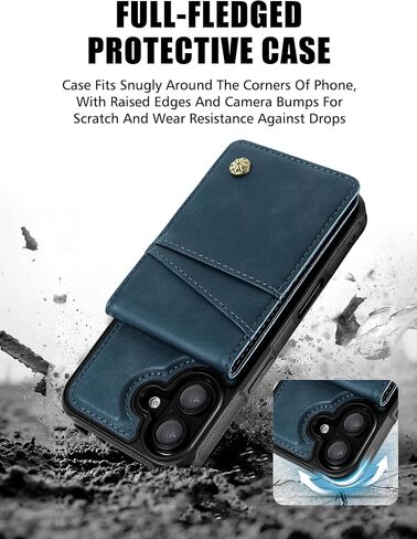 2-in-1 Detachable Card Wallet Phone Case with Wristlet Strap for iPhone 16 (6.1") with Card Holder, RFID Blocking PU Leather, Kickstand, Holds 6 Cards, MagSafe Compatible - Blue in Saudi Arabia