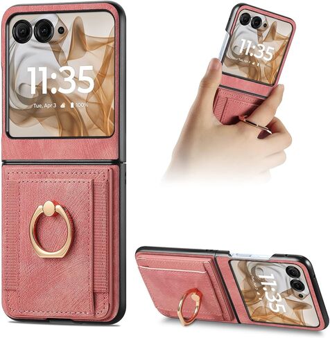 لهاتف Motorola Moto Razr 2024 مع حامل بطاقة، حافظة هاتف بمحفظة مع حامل دائري مدمج من جلد البولي يوريثان حافظة واقية بمسند للنساء والفتيات Motorola Moto Razr 2024 أرجواني in Saudi Arabia