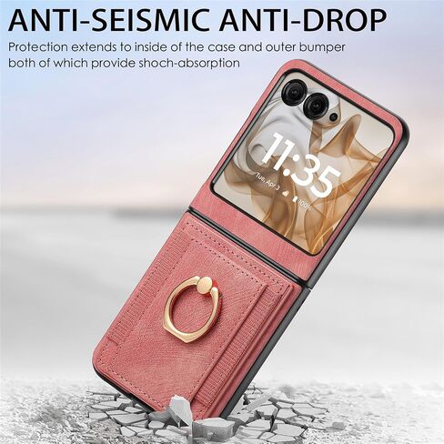 لهاتف Motorola Moto Razr 2024 مع حامل بطاقة، حافظة هاتف بمحفظة مع حامل دائري مدمج من جلد البولي يوريثان حافظة واقية بمسند للنساء والفتيات Motorola Moto Razr 2024 أرجواني in Saudi Arabia