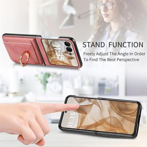 لهاتف Motorola Moto Razr 2024 مع حامل بطاقة، حافظة هاتف بمحفظة مع حامل دائري مدمج من جلد البولي يوريثان حافظة واقية بمسند للنساء والفتيات Motorola Moto Razr 2024 أرجواني in Saudi Arabia
