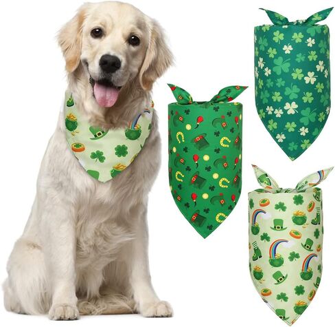 Happy Saint Patricks Day Dog Bandanas 3 Pack، Lucky Shamrock Irish 3 أوراق البرسيم الأخضر باندانا مثلث وشاح قابل للتعديل الحيوانات الأليفة المرايل منديل مجموعة زي اكسسوارات الزينة للكلاب القطط الحيوانات الأليفة in Saudi Arabia
