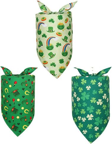 Happy Saint Patricks Day Dog Bandanas 3 Pack، Lucky Shamrock Irish 3 أوراق البرسيم الأخضر باندانا مثلث وشاح قابل للتعديل الحيوانات الأليفة المرايل منديل مجموعة زي اكسسوارات الزينة للكلاب القطط الحيوانات الأليفة in Saudi Arabia