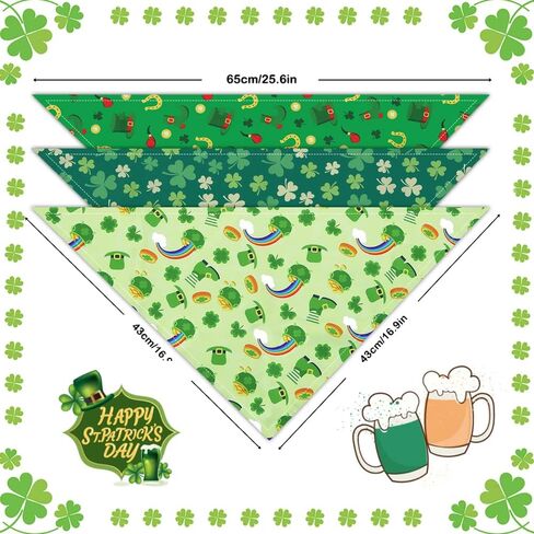 Happy Saint Patricks Day Dog Bandanas 3 Pack، Lucky Shamrock Irish 3 أوراق البرسيم الأخضر باندانا مثلث وشاح قابل للتعديل الحيوانات الأليفة المرايل منديل مجموعة زي اكسسوارات الزينة للكلاب القطط الحيوانات الأليفة in Saudi Arabia