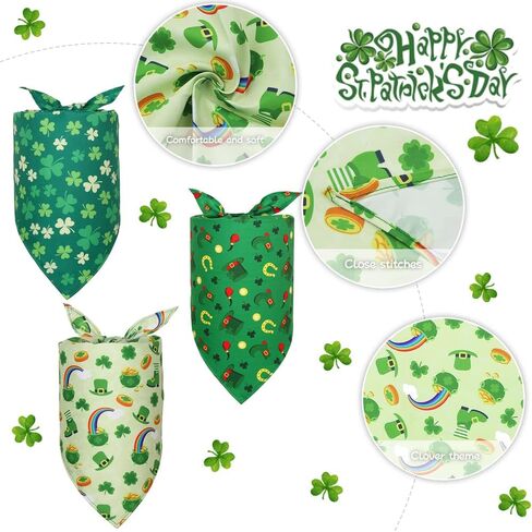 Happy Saint Patricks Day Dog Bandanas 3 Pack، Lucky Shamrock Irish 3 أوراق البرسيم الأخضر باندانا مثلث وشاح قابل للتعديل الحيوانات الأليفة المرايل منديل مجموعة زي اكسسوارات الزينة للكلاب القطط الحيوانات الأليفة in Saudi Arabia