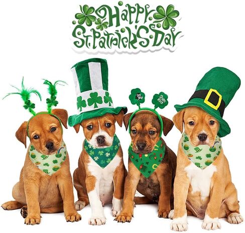 Happy Saint Patricks Day Dog Bandanas 3 Pack، Lucky Shamrock Irish 3 أوراق البرسيم الأخضر باندانا مثلث وشاح قابل للتعديل الحيوانات الأليفة المرايل منديل مجموعة زي اكسسوارات الزينة للكلاب القطط الحيوانات الأليفة in Saudi Arabia