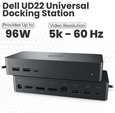 حزمة محطة الإرساء UD22 من Dell - تشتمل على Dell Universal Dock UD22 وكابل HDMI وإيثرنت ومحول طاقة بقدرة 130 وات - قاعدة إرساء للكمبيوتر المحمول USB-C - حل اتصال فعال (متجدد) in Saudi Arabia