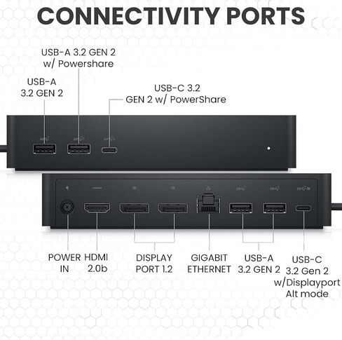 حزمة محطة الإرساء UD22 من Dell - تشتمل على Dell Universal Dock UD22 وكابل HDMI وإيثرنت ومحول طاقة بقدرة 130 وات - قاعدة إرساء للكمبيوتر المحمول USB-C - حل اتصال فعال (متجدد) in Saudi Arabia