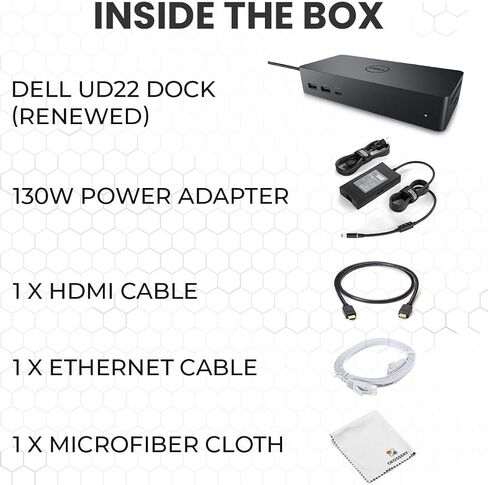 حزمة محطة الإرساء UD22 من Dell - تشتمل على Dell Universal Dock UD22 وكابل HDMI وإيثرنت ومحول طاقة بقدرة 130 وات - قاعدة إرساء للكمبيوتر المحمول USB-C - حل اتصال فعال (متجدد) in Saudi Arabia