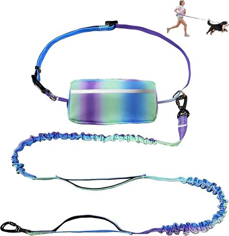Hands Free Dog Leash with Zipper Pouch, Adjustable Waist Leash for Medium and Large Dogs Walking, Training, Jogging- Dual Padded Handles Reflective Stitches, Retractable Bungee, No Pull (Purple Blue) in Saudi Arabia