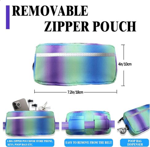 Hands Free Dog Leash with Zipper Pouch, Adjustable Waist Leash for Medium and Large Dogs Walking, Training, Jogging- Dual Padded Handles Reflective Stitches, Retractable Bungee, No Pull (Purple Blue) in Saudi Arabia
