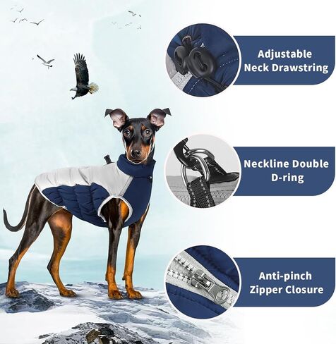 Dog Winter Coat Warm Pet Clothes, Waterproof Reflective Windproof Turtleneck Dog Jacket with D-Ring Harness, Dog Cold Weather Coat, Large Dog Clothes, Dog Coats for Small Medium Large Dogs, Black XXL in Saudi Arabia