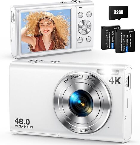 Digital Camera, Autofocus 48MP UHD 4K Vlogging Camera 16X Digital Zoom, Portable Compact Point and Shoot Digital Camera for Teens Adult Beginner in Saudi Arabia