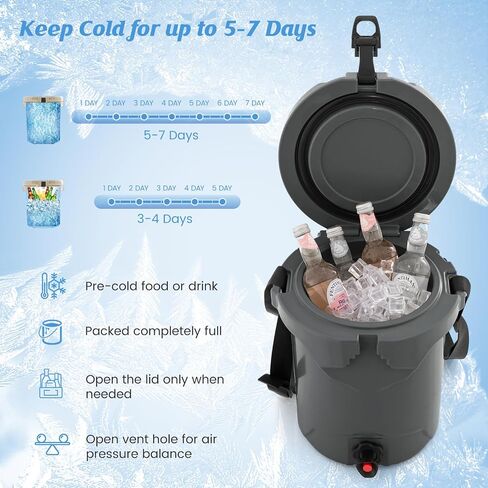 Goplus Portable Water Cooler, 2.5 Gallon Camping Cooler w/Faucet, Adjustable Shoulder Carrying Strap, 10 QT Outdoor Cold & Hot Insulated Cooler for Drinks Beverage, 5-7-day Retention in Saudi Arabia