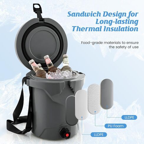 Goplus Portable Water Cooler, 2.5 Gallon Camping Cooler w/Faucet, Adjustable Shoulder Carrying Strap, 10 QT Outdoor Cold & Hot Insulated Cooler for Drinks Beverage, 5-7-day Retention in Saudi Arabia