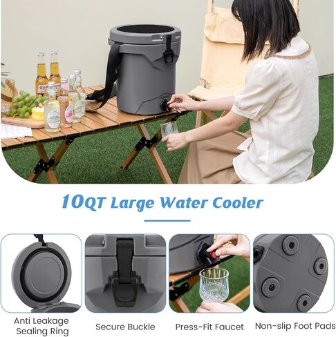 Goplus Portable Water Cooler, 2.5 Gallon Camping Cooler w/Faucet, Adjustable Shoulder Carrying Strap, 10 QT Outdoor Cold & Hot Insulated Cooler for Drinks Beverage, 5-7-day Retention in Saudi Arabia