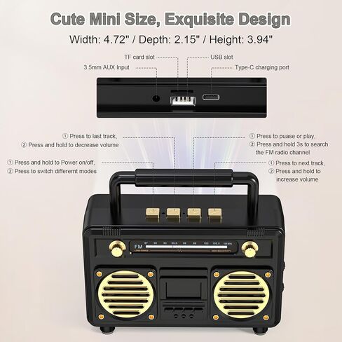 Mini Cute Bluetooth Speaker, Gift for Women Teen Girls, Pink Decor Aesthetic for Bedroom, Room, Desk, Office, Kitchen, Home Accessories with Small Vintage Radio Style, Wireless Speaker Support TF Card in Kuwait