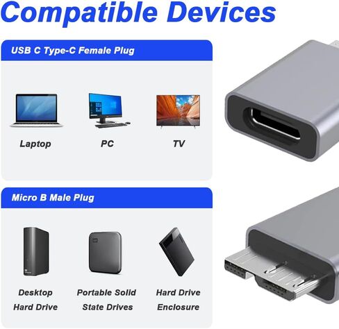 محول USB C إلى Micro B، محول تمديد USB 3.1 Type-C أنثى إلى USB 3.0 Micro B ذكر لكابل القرص الصلب، SSD، HDD (4 حزم) in Saudi Arabia