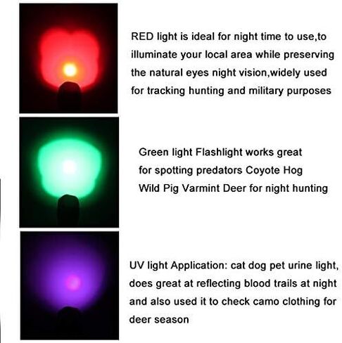 أخضر أحمر الأشعة فوق البنفسجية ضوء 3 LED الصيد مصباح يدوي الغزلان الدم المقتفي ضوء أحمر للرؤية الليلية أضواء الصيد الخضراء الضوء الأسود التكتيكية 3 ألوان في 1 مشاعل للخنزير، المفترس، ذئب البراري الصيد الليلي in Kuwait