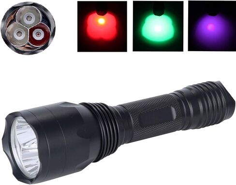 أخضر أحمر الأشعة فوق البنفسجية ضوء 3 LED الصيد مصباح يدوي الغزلان الدم المقتفي ضوء أحمر للرؤية الليلية أضواء الصيد الخضراء الضوء الأسود التكتيكية 3 ألوان في 1 مشاعل للخنزير، المفترس، ذئب البراري الصيد الليلي in Kuwait