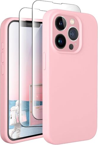 SUW for iPhone 12 Pro Max Case with 2 Screen Protectors[Full Camera Protection],Soft Anti-Scratch Microfiber Lining Inside,Silicone Shockproof Protective Phone Case for iPhone 12 Pro Max 6.7",Pink in Saudi Arabia