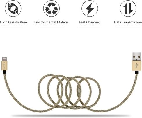 3FT Fast Charging Lightning Cable,Apple MFi Certified USB to Lightning Charger + Sync Cable Compatible with iPhone 11/11 Pro/11 Pro MAX/XS/XS MAX/XR/X/8/8 Plus/7/7 Plus/MacBook (B/Gold) in Saudi Arabia