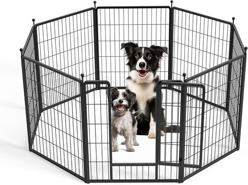 HealSmart Dog Playpen 32 Inch 8 Panels, Multi-Shaped Foldable Metal Pet Pen Fence with Single Gate, Light Weight and Easy to Carry, Black in Saudi Arabia