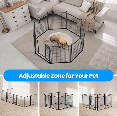 HealSmart Dog Playpen 32 Inch 8 Panels, Multi-Shaped Foldable Metal Pet Pen Fence with Single Gate, Light Weight and Easy to Carry, Black in Saudi Arabia