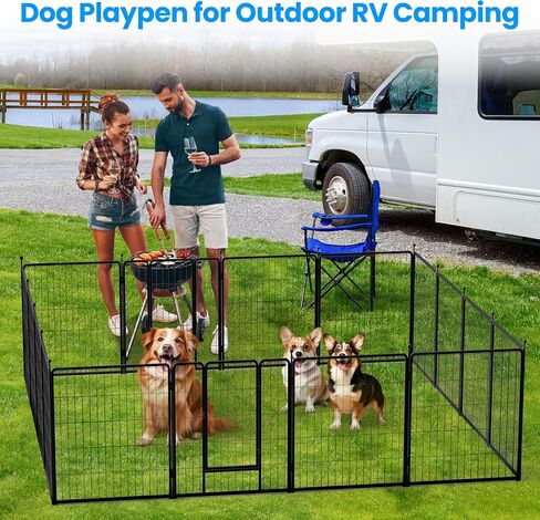 HealSmart Dog Playpen 32 Inch 8 Panels, Multi-Shaped Foldable Metal Pet Pen Fence with Single Gate, Light Weight and Easy to Carry, Black in Saudi Arabia