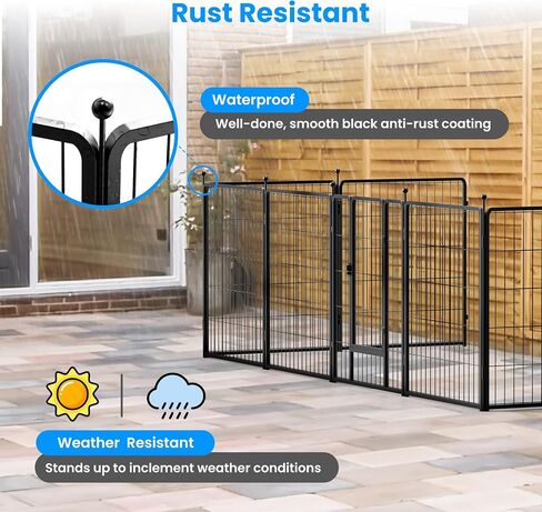HealSmart Dog Playpen 32 Inch 8 Panels, Multi-Shaped Foldable Metal Pet Pen Fence with Single Gate, Light Weight and Easy to Carry, Black in Saudi Arabia