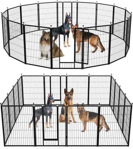HealSmart Dog Playpen 32 Inch 8 Panels, Multi-Shaped Foldable Metal Pet Pen Fence with Single Gate, Light Weight and Easy to Carry, Black in Saudi Arabia