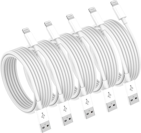 كابلات شاحن Lighhning لسلك USB بطول 10 أقدام متوافق مع 14/13/12/11 // Pro/Pro Max/SE/XS/XS Max/XR/X 5 عبوات (أبيض-9) in Saudi Arabia