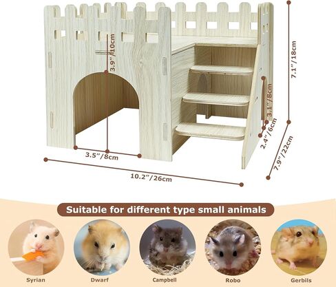 Wood Hamster Hideout House Habitat Wooden Maze Hide Hut with Platform Cage Accessories Toys for Syrian Dwarf Gerbils Mouse Mice Rat Other Small Animals etc. (02 Wave House) in Kuwait