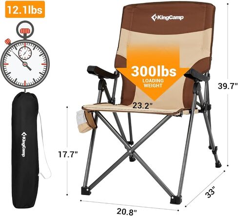 كراسي التخييم KingCamp مسند ظهر قابل للتعديل، كرسي قابل للطي عالي التحمل، كرسي تخييم مستلق، كرسي حديقة خارجي، كرسي تخييم مبطن عالي الظهر للبالغين (كاكي/قهوة) in Kuwait