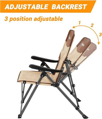 كراسي التخييم KingCamp مسند ظهر قابل للتعديل، كرسي قابل للطي عالي التحمل، كرسي تخييم مستلق، كرسي حديقة خارجي، كرسي تخييم مبطن عالي الظهر للبالغين (كاكي/قهوة) in Kuwait