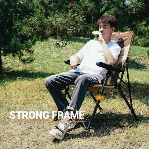 كراسي التخييم KingCamp مسند ظهر قابل للتعديل، كرسي قابل للطي عالي التحمل، كرسي تخييم مستلق، كرسي حديقة خارجي، كرسي تخييم مبطن عالي الظهر للبالغين (كاكي/قهوة) in Kuwait