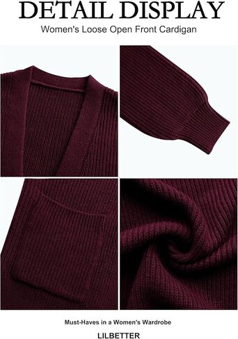 سترة LILBETTER النسائية فضفاضة ومفتوحة من الأمام وأكمام طويلة كاجوال وخفيفة الوزن ومتماسكة وناعمة مع جيوب in Kuwait
