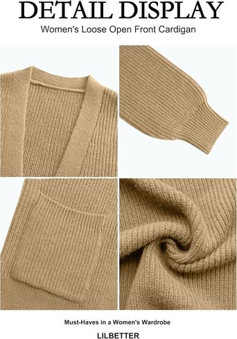 LILBETTER Women's Loose Open Front Cardigan Long Sleeve Casual Lightweight Soft Knit Sweaters Coat with Pockets in Saudi Arabia
