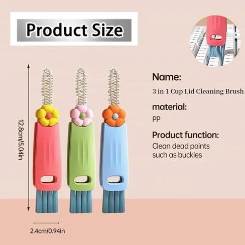 3 in 1 Cup Lid Cleaning Brush, Crevice Cleaning Brush for Bottle Gap Tight Spaces Cup, Portable Multifunctional Cleaning Brush Cup Lid Cleaner with Brush for All Kinds of Cups and Bottles (3pcs) in Saudi Arabia