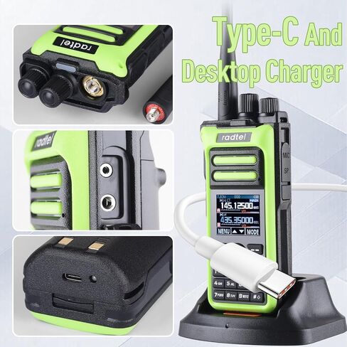 Radtel RT-752 راديو هام 10 وات، جهاز استقبال لاسلكي 250CH محمول باليد، PTT مزدوج، تردد النسخ، USB-C 2600 مللي أمبير، تسجيل صوتي، أجهزة راديو اهتزاز ثنائية الاتجاه (أخضر) in Kuwait