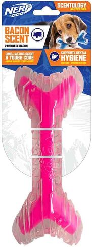 Nerf Dog 9in TPR/PP Scented Bacon SuperScent Bone Solid Core -Clear/Pink, (NF-7132) in Saudi Arabia