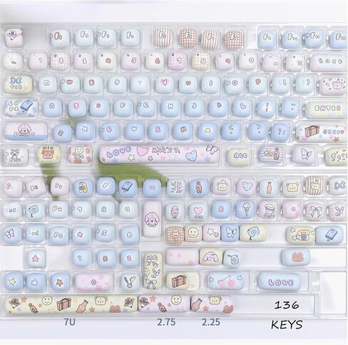 PBT Cute Keycaps, Beige MOG Profile Keycap Set, 139 Keys Rounded Custom Keycap for Mx Cherry Mechanical Keyboard 60 75 100 Percent (White) in Saudi Arabia