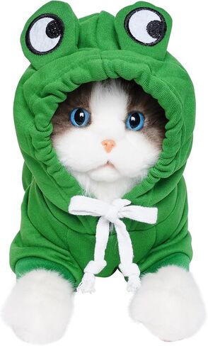 زي ضفدع الكلب، أزياء الهالوين للكلاب، سترة بقلنسوة للكلاب، معطف سويت شيرت دافئ، ملابس ضفدع للحيوانات الأليفة للكلاب الصغيرة والمتوسطة والقطط (S) in Kuwait