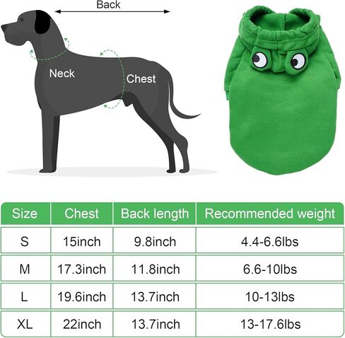 زي ضفدع الكلب، أزياء الهالوين للكلاب، سترة بقلنسوة للكلاب، معطف سويت شيرت دافئ، ملابس ضفدع للحيوانات الأليفة للكلاب الصغيرة والمتوسطة والقطط (S) in Kuwait