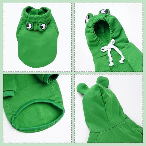 زي ضفدع الكلب، أزياء الهالوين للكلاب، سترة بقلنسوة للكلاب، معطف سويت شيرت دافئ، ملابس ضفدع للحيوانات الأليفة للكلاب الصغيرة والمتوسطة والقطط (S) in Kuwait