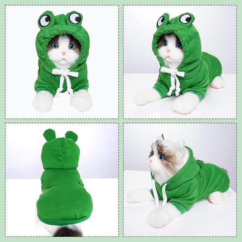 زي ضفدع الكلب، أزياء الهالوين للكلاب، سترة بقلنسوة للكلاب، معطف سويت شيرت دافئ، ملابس ضفدع للحيوانات الأليفة للكلاب الصغيرة والمتوسطة والقطط (S) in Kuwait