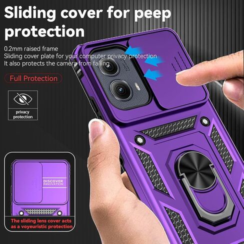 حافظة لهاتف Motorola Edge 2024، حافظة هاتف من البلاستيك الصلب من مطاط السيليكون مع [غطاء عدسة كاميرا منزلق] [حلقة مسند قابلة للدوران 360 درجة] [واقي شاشة عالي الدقة] لهاتف Motorola Moto Edge 2024 أزرق in Saudi Arabia
