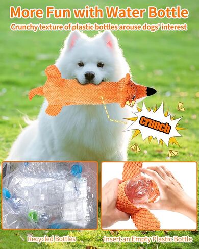 Dog Toys, Squeaky Plush No Stuffing Crinkle Dog Toy for Small Medium Large Dogs, [3 Pack] Interactive Puppy Teething Water Bottle Dog Chew Toy in Saudi Arabia